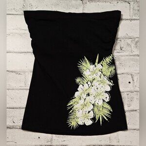 Blue Crush Black Floral Tube Top with Rhinestone Detail – Size L